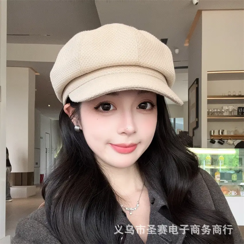 Women's Black Duckbill Hat Autumn Winter Large Circumference — feature 7