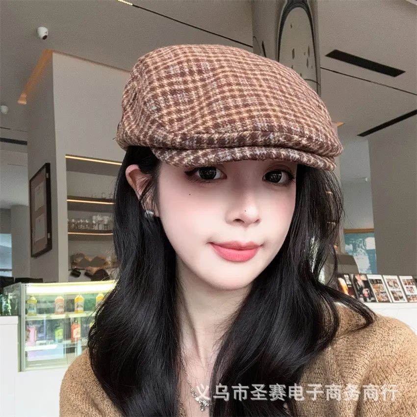 Japanese Plaid Forward Cap for Women Colorful Newsboy Hat