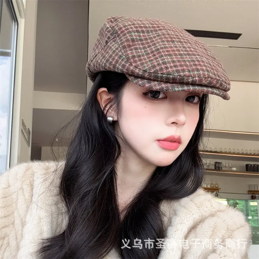 Japanese Plaid Forward Cap for Women Colorful Newsboy Hat