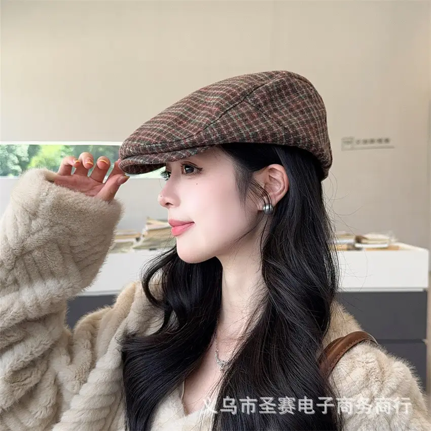 Japanese Plaid Forward Cap for Women Colorful Newsboy Hat