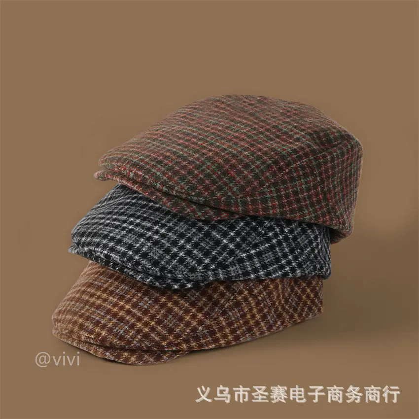 Japanese Plaid Forward Cap for Women Colorful Newsboy Hat