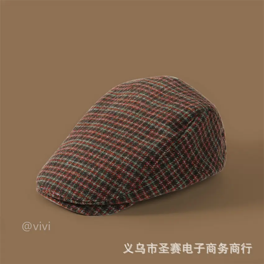 Japanese Plaid Forward Cap for Women Colorful Newsboy Hat