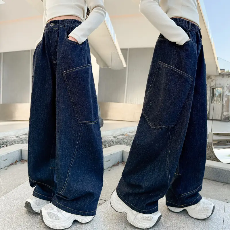 Girls Dark Blue Denim Scimitar Pants Spring 2026 - Image 3