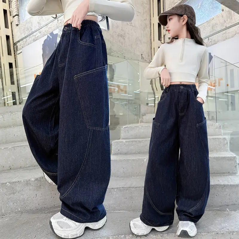 Girls Dark Blue Denim Scimitar Pants Spring 2026 - Image 5