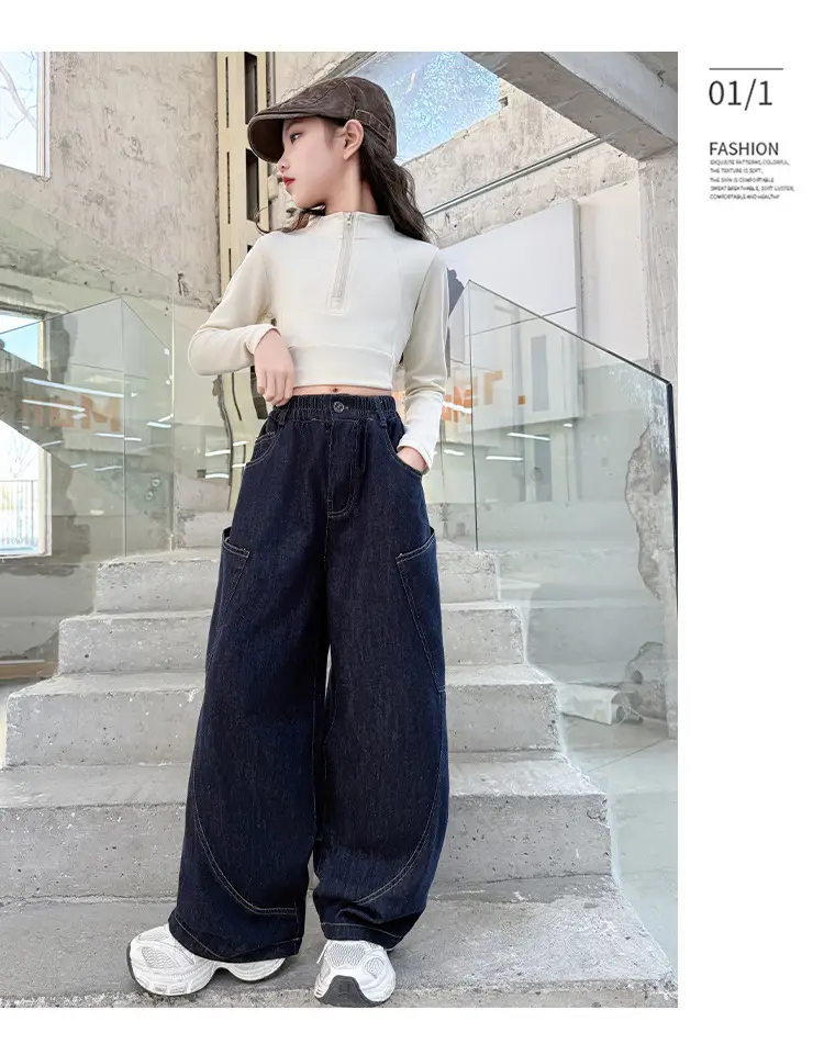 Girls Dark Blue Denim Scimitar Pants Spring 2026 — feature 11