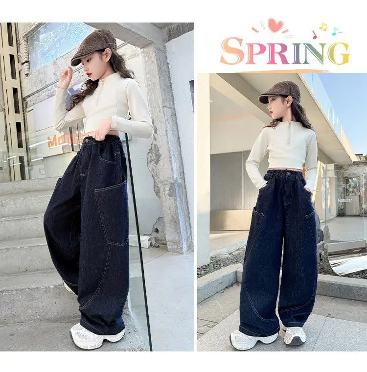 Girls Dark Blue Denim Scimitar Pants Spring 2026 — feature 14
