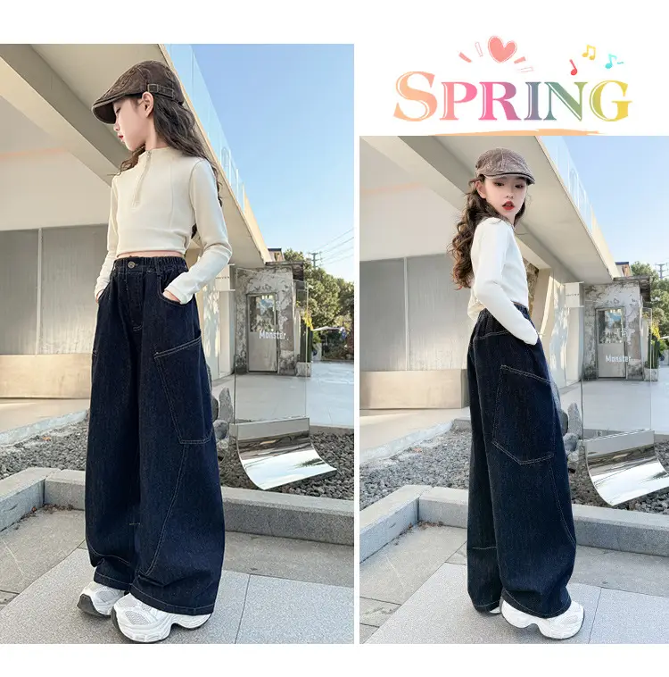 Girls Dark Blue Denim Scimitar Pants Spring 2026 — feature 8