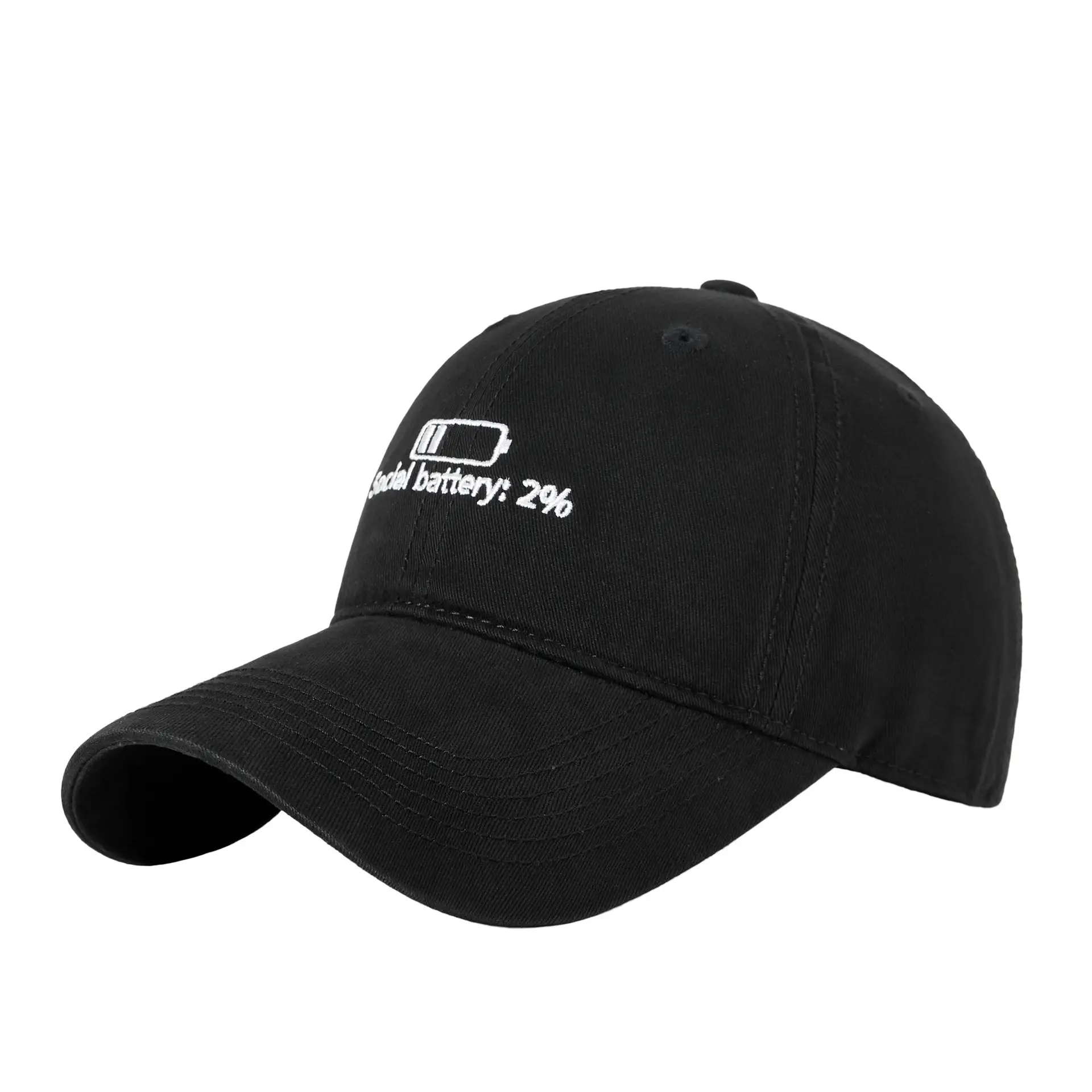 Men Black Cotton Baseball Cap with Social Battery Design - Image 12