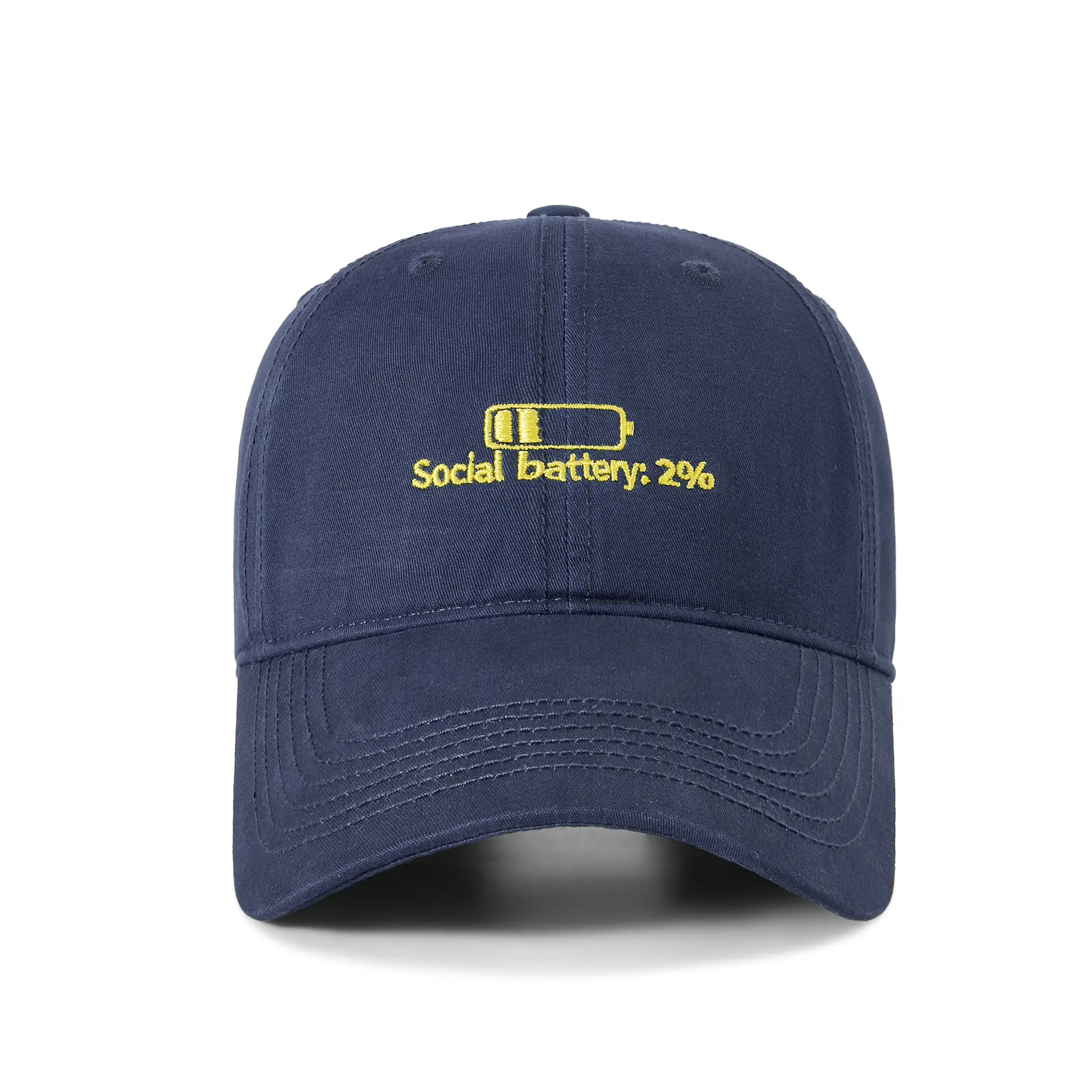 Men Black Cotton Baseball Cap with Social Battery Design - Image 2