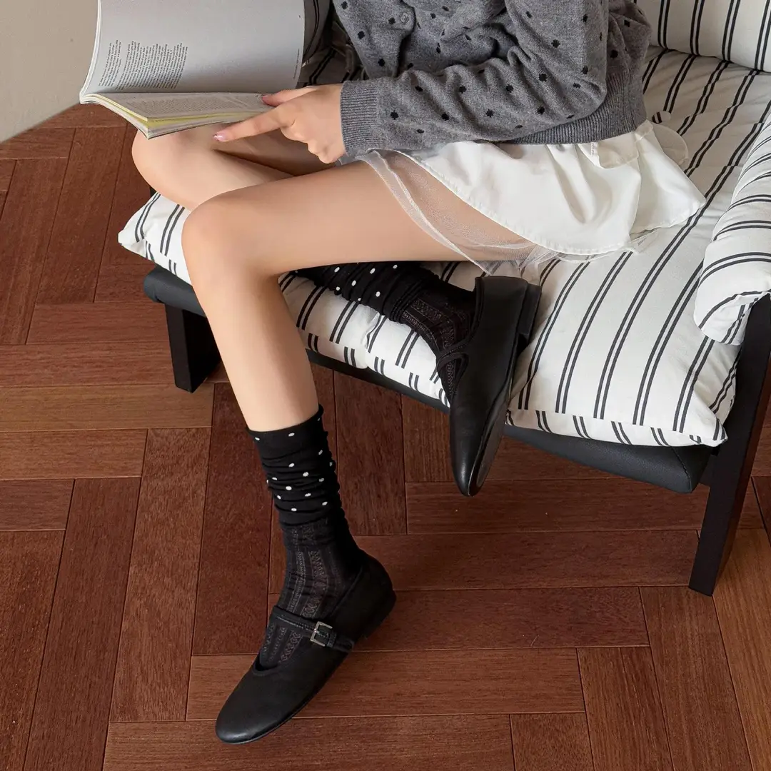 Women's Korean-Style Ruffled Polka Dot Long Socks, Versatile, Sweet, Breathable, Slouch Socks, Wholesale Polka Dot Socks — feature 11