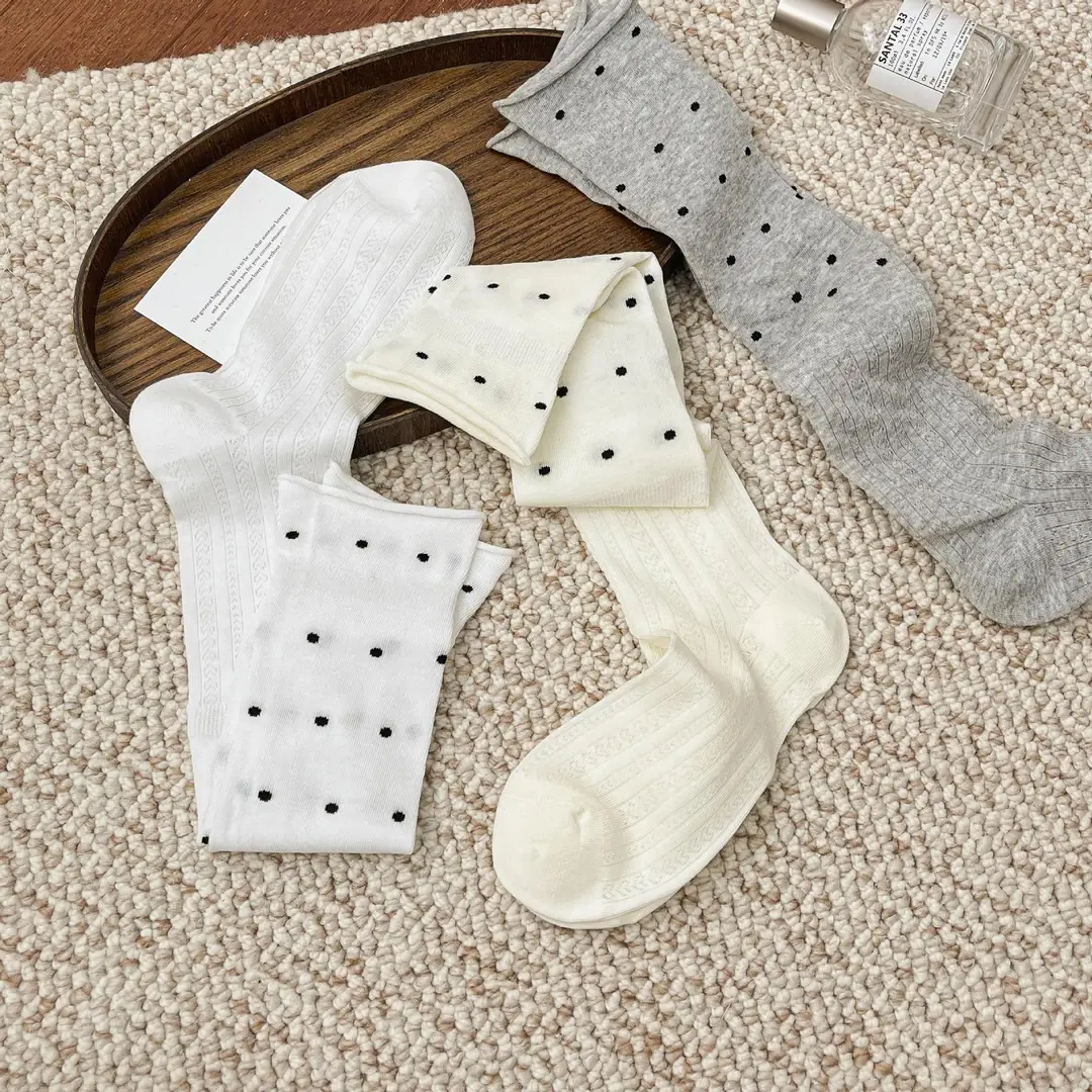 Women's Korean-Style Ruffled Polka Dot Long Socks, Versatile, Sweet, Breathable, Slouch Socks, Wholesale Polka Dot Socks — feature 12