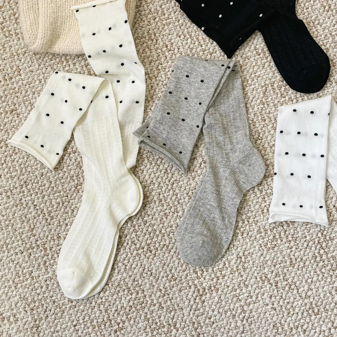 Women's Korean-Style Ruffled Polka Dot Long Socks, Versatile, Sweet, Breathable, Slouch Socks, Wholesale Polka Dot Socks — feature 5