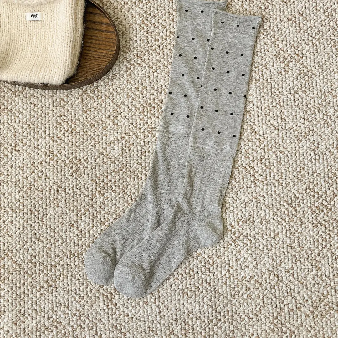 Women's Korean-Style Ruffled Polka Dot Long Socks, Versatile, Sweet, Breathable, Slouch Socks, Wholesale Polka Dot Socks