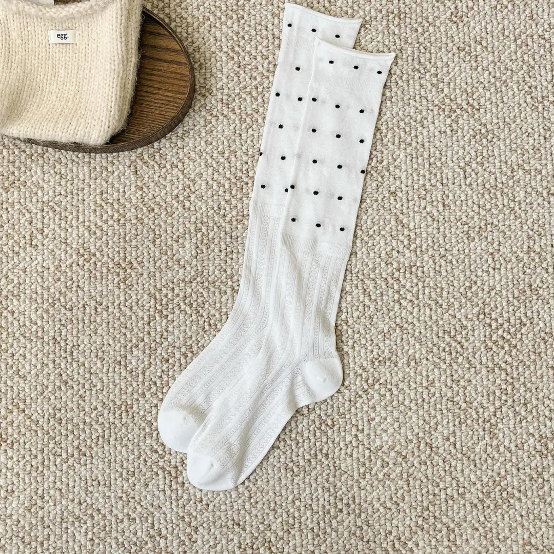 Women's Korean-Style Ruffled Polka Dot Long Socks, Versatile, Sweet, Breathable, Slouch Socks, Wholesale Polka Dot Socks