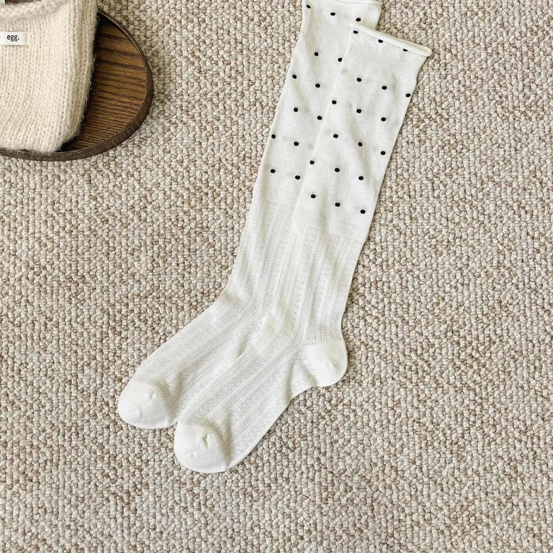 Women's Korean-Style Ruffled Polka Dot Long Socks, Versatile, Sweet, Breathable, Slouch Socks, Wholesale Polka Dot Socks