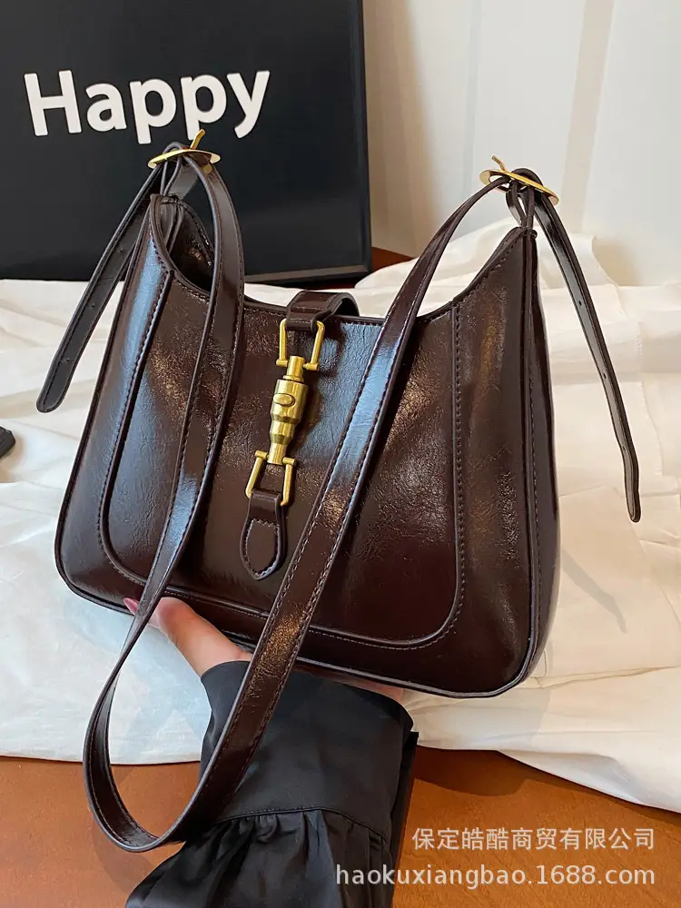 Women's Large Capacity Underarm Bag Brown Leather