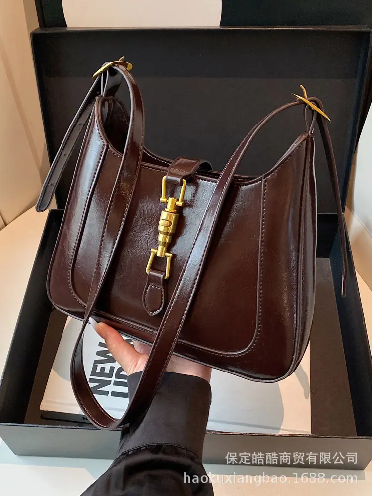 Women's Large Capacity Underarm Bag Brown Leather