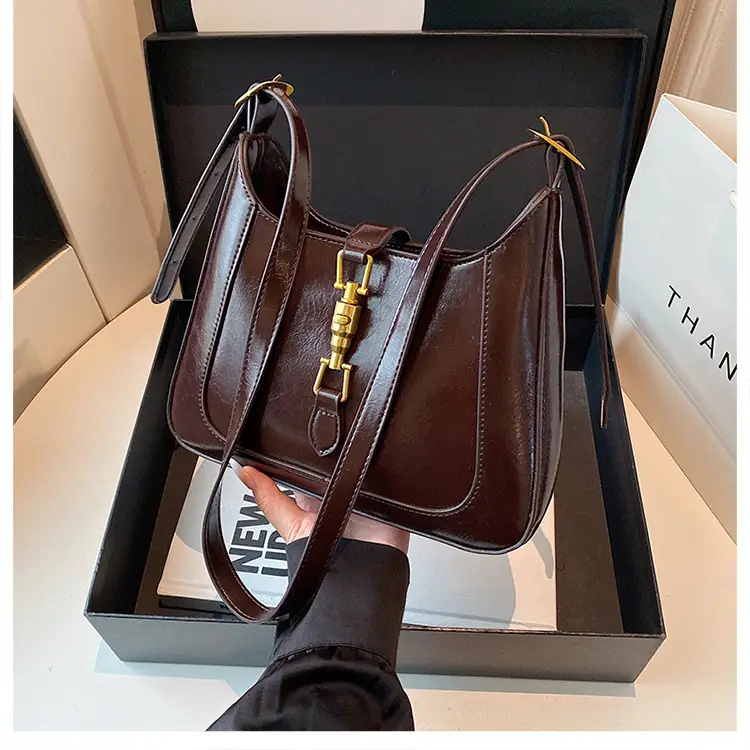Women's Large Capacity Underarm Bag Brown Leather — feature 18