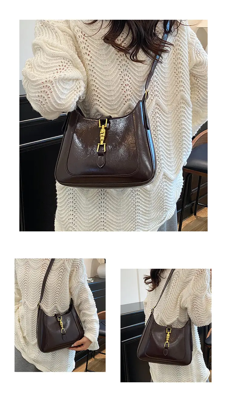 Women's Large Capacity Underarm Bag Brown Leather — feature 8