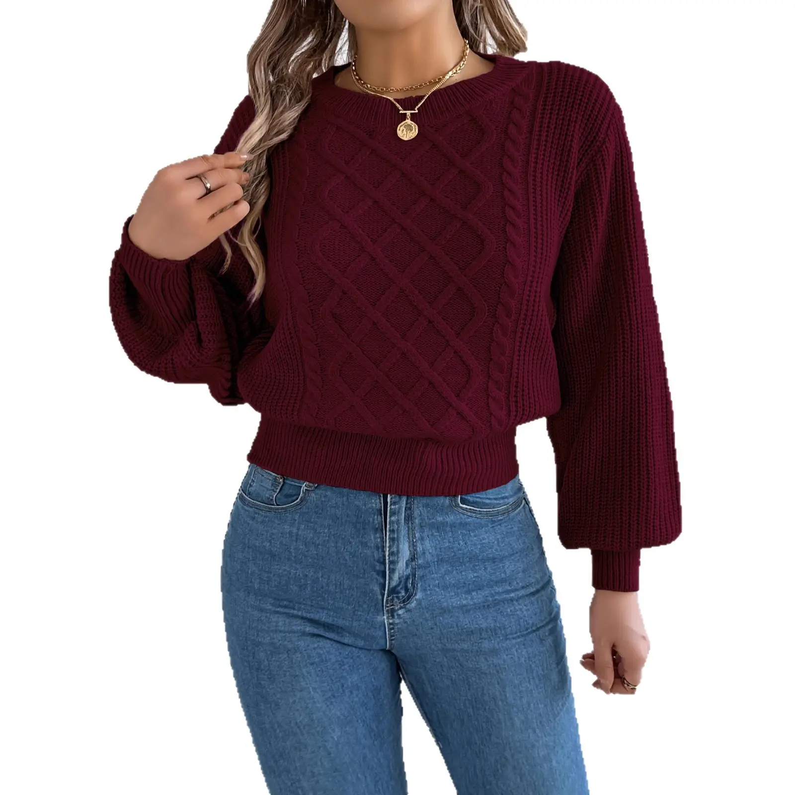 Yellow Knitted Twist Pullover Sweater for Women