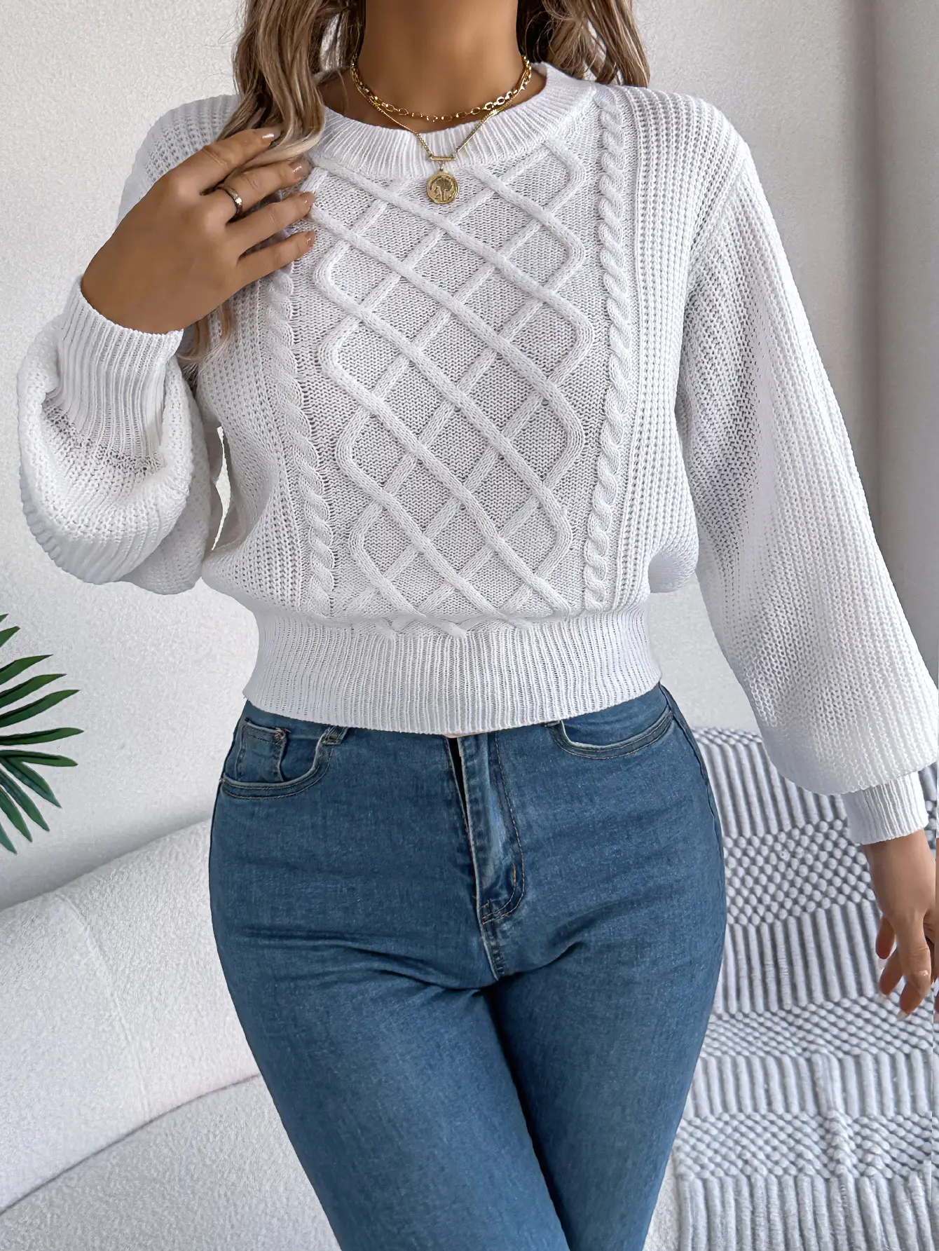 Yellow Knitted Twist Pullover Sweater for Women