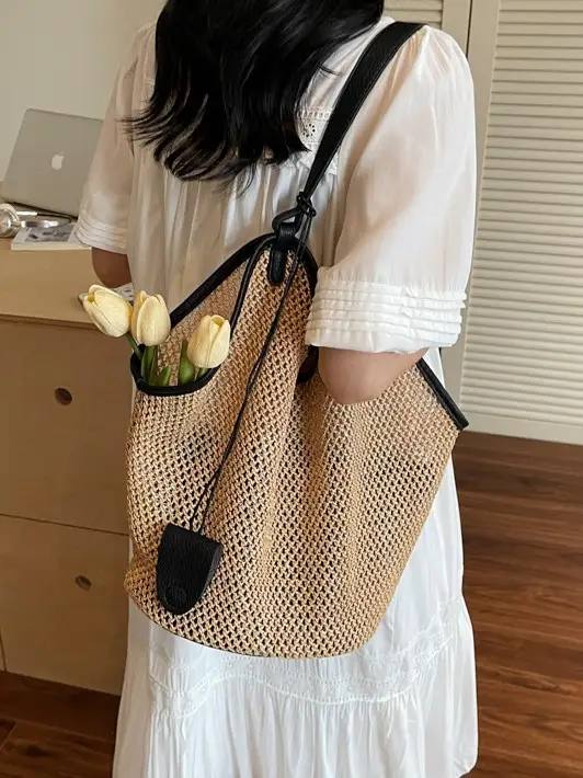 French Straw Bag Lazy Style Woven Large Capacity Shoulder Tote - Image 4