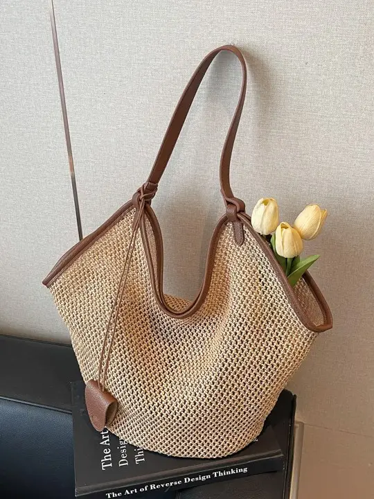 French Straw Bag Lazy Style Woven Large Capacity Shoulder Tote - Image 6