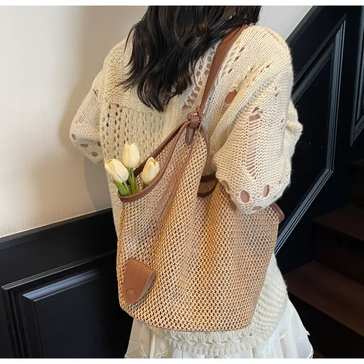 French Straw Bag Lazy Style Woven Large Capacity Shoulder Tote — feature 11
