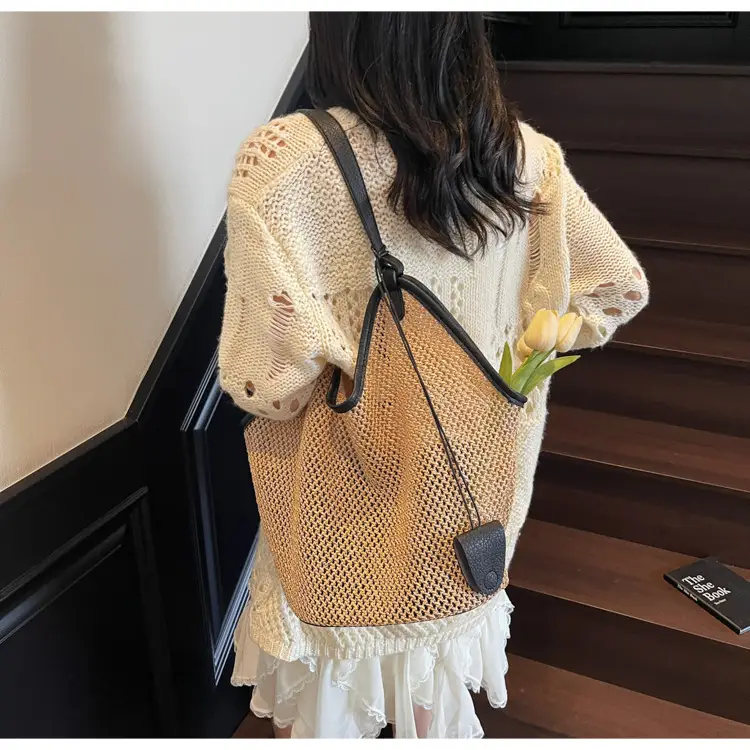 French Straw Bag Lazy Style Woven Large Capacity Shoulder Tote — feature 16