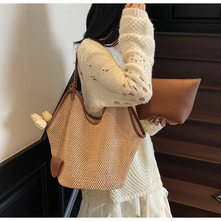 French Straw Bag Lazy Style Woven Large Capacity Shoulder Tote — feature 8