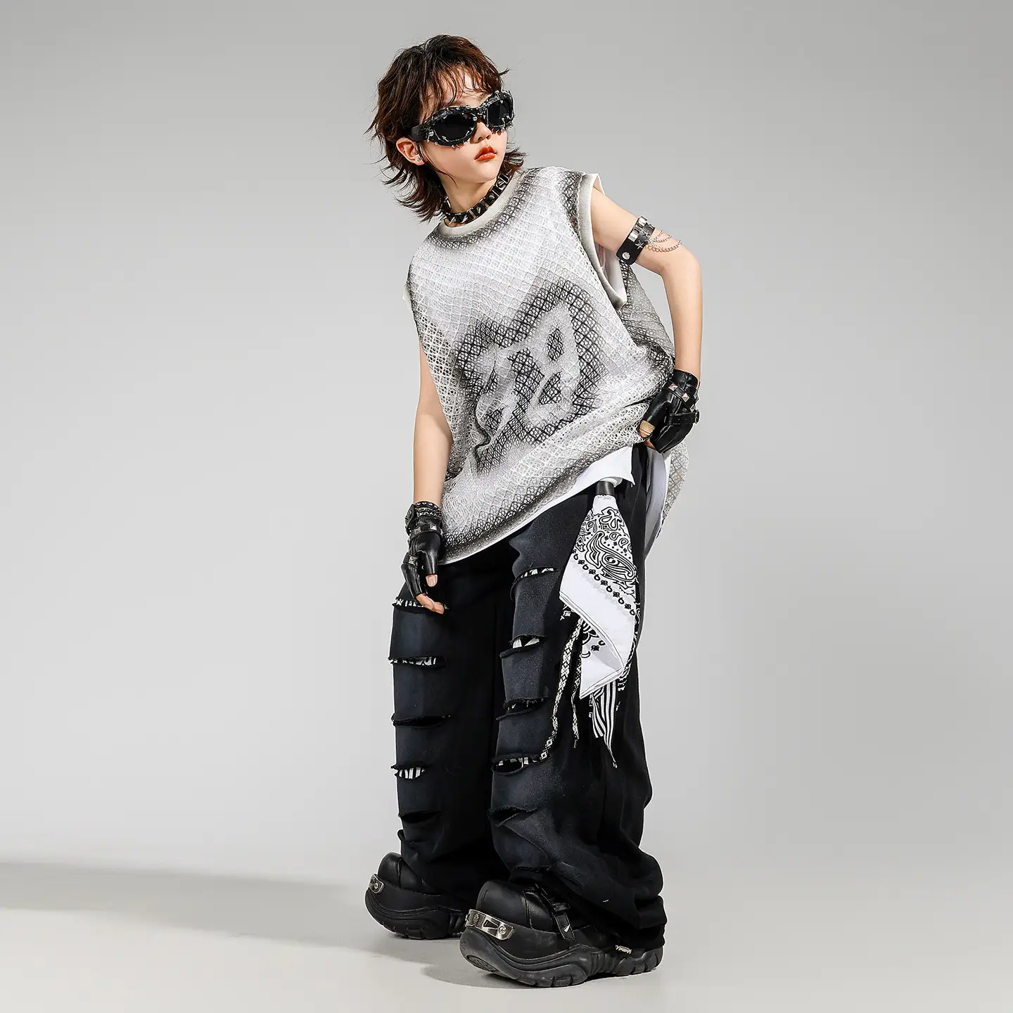 Kids Hip Hop Streetwear Set Sleeveless T-Shirt Pants