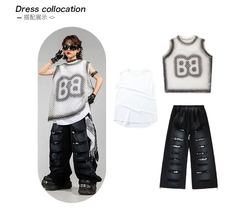Kids Hip Hop Streetwear Set Sleeveless T-Shirt Pants — feature 3