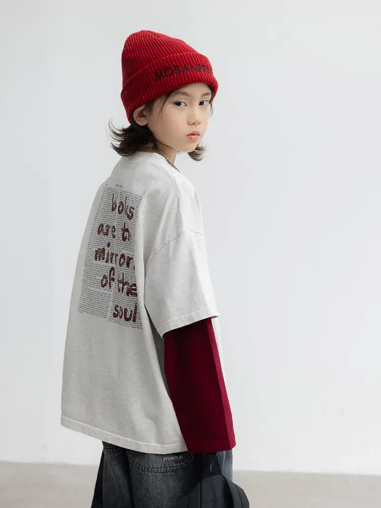 Boys Fake Two-Piece Long Sleeve T-Shirt White Red