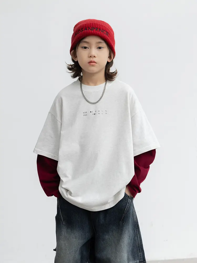 Boys Fake Two-Piece Long Sleeve T-Shirt White Red