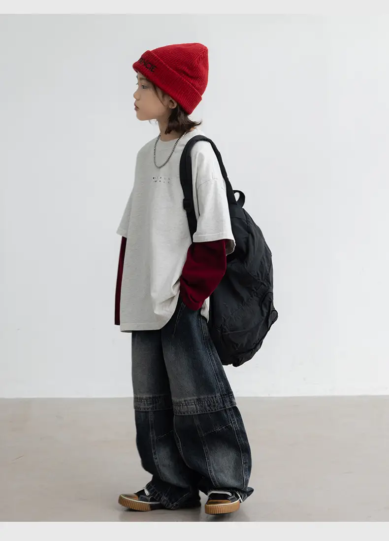 Boys Fake Two-Piece Long Sleeve T-Shirt White Red — feature 13