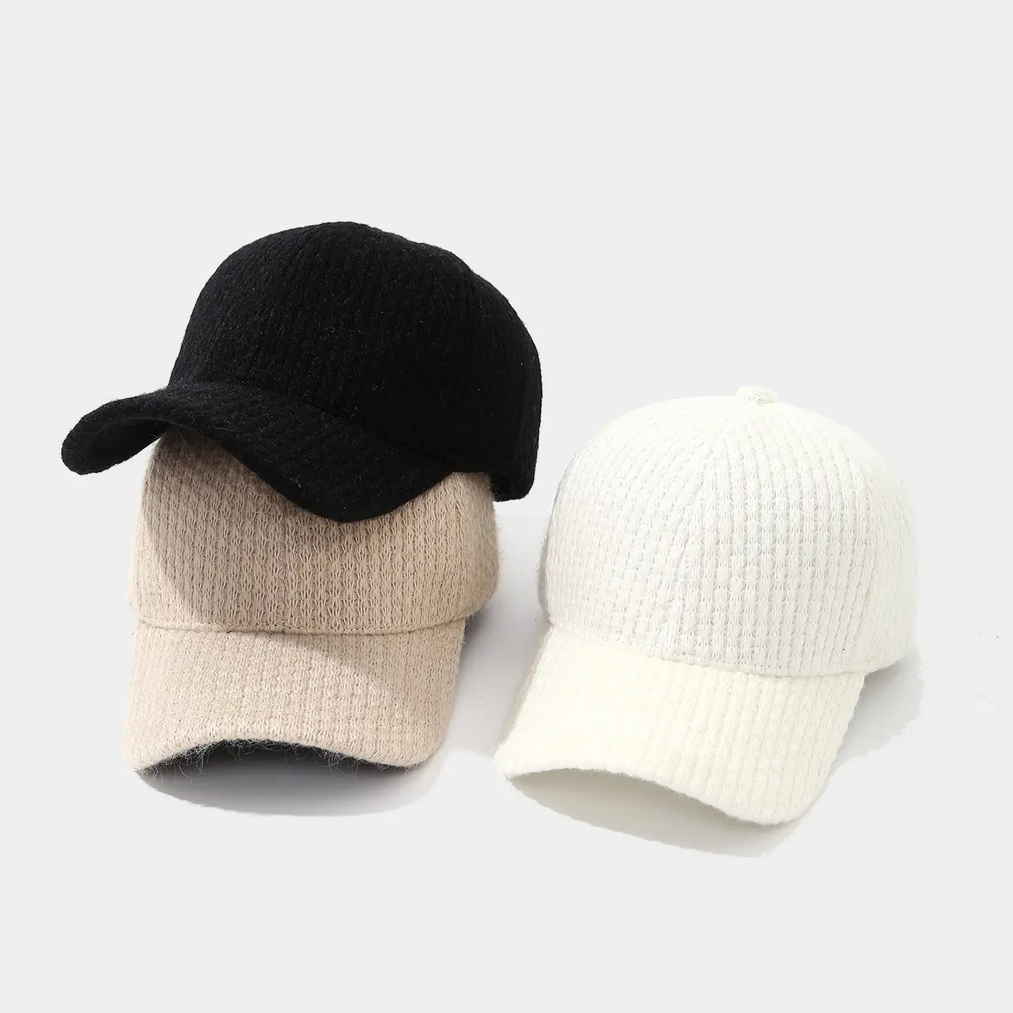 Autumn Winter Knitted Baseball Cap Solid Beige - Image 7
