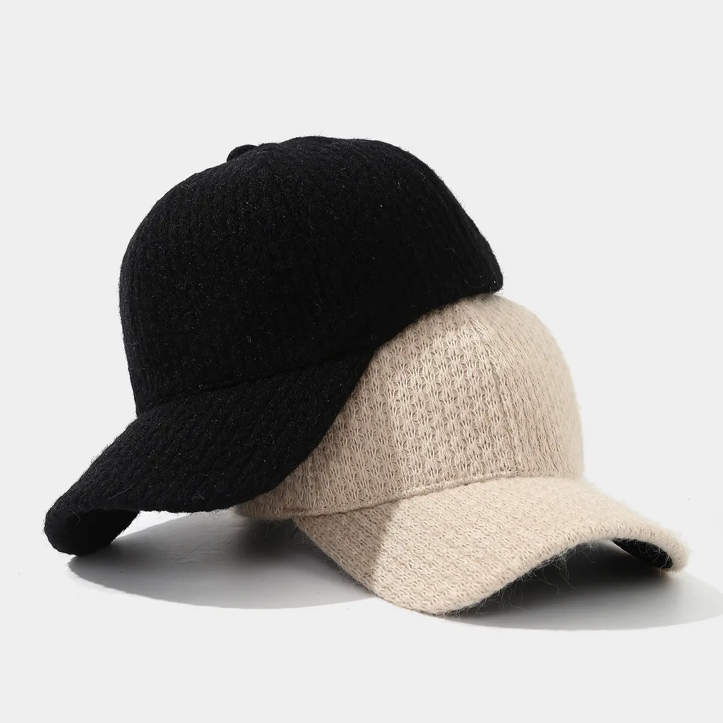 Autumn Winter Knitted Baseball Cap Solid Beige - Image 8