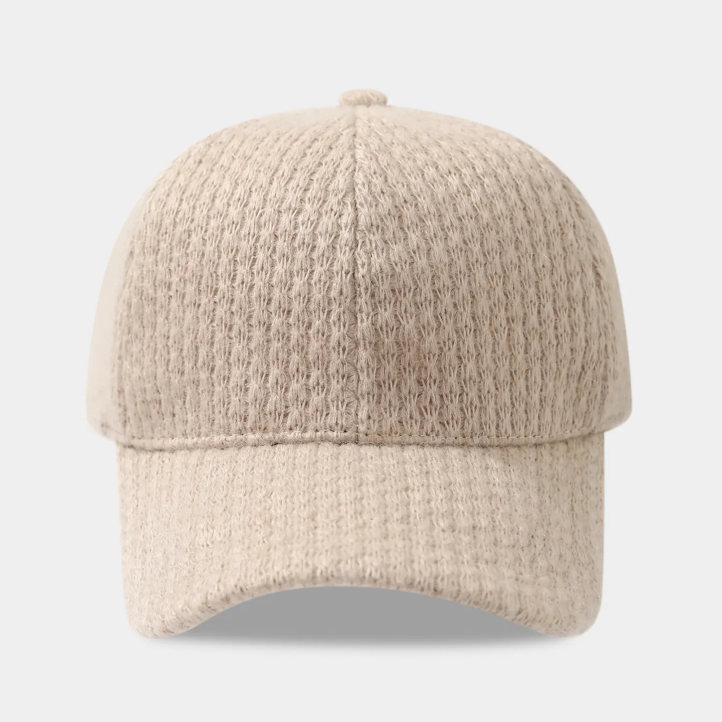 Autumn Winter Knitted Baseball Cap Solid Beige - Image 9