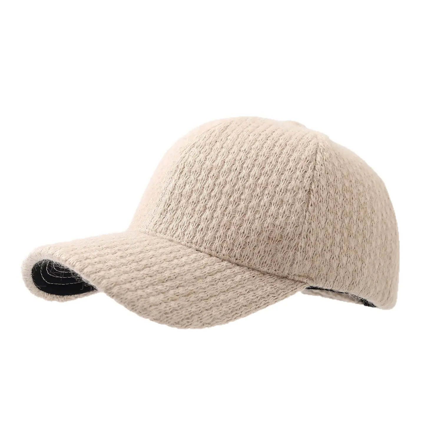 Autumn Winter Knitted Baseball Cap Solid Beige - Image 10