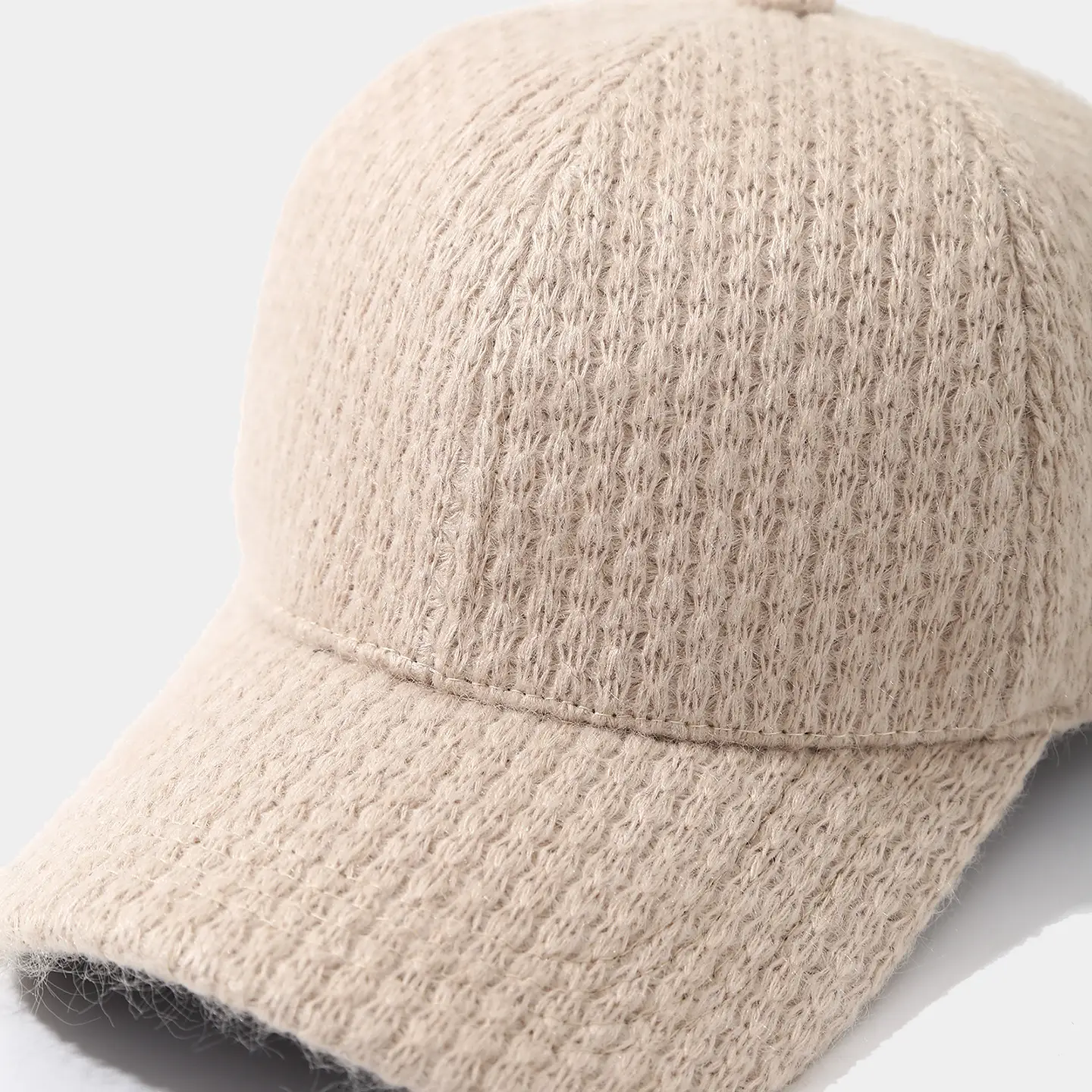 Autumn Winter Knitted Baseball Cap Solid Beige — feature 10