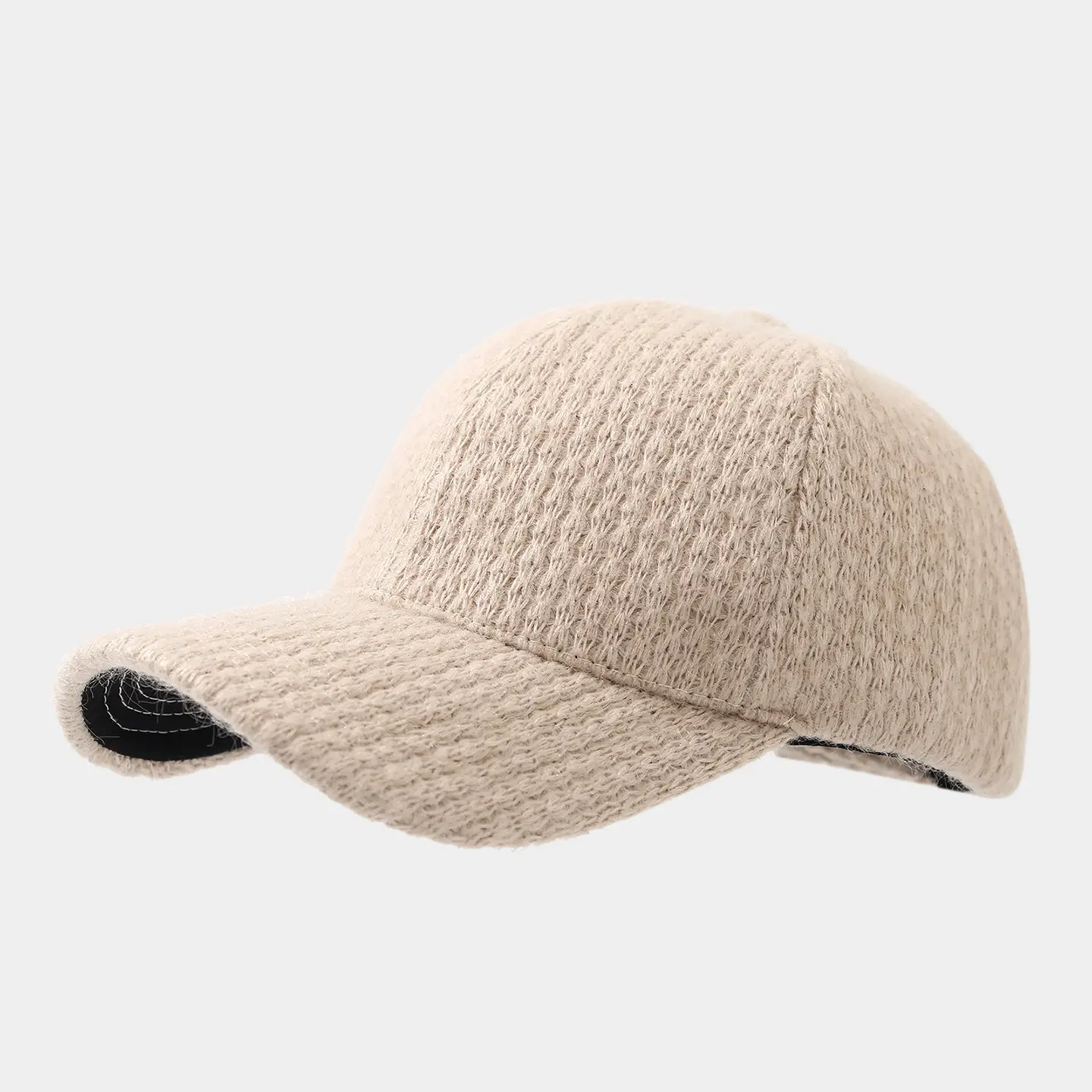 Autumn Winter Knitted Baseball Cap Solid Beige - Image 3