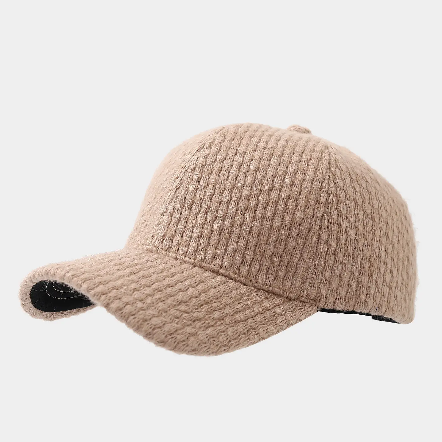 Autumn Winter Knitted Baseball Cap Solid Beige - Image 4