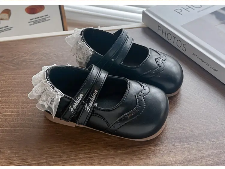 Girls' Black Lace Flat Shoes 2025 Summer — feature 16