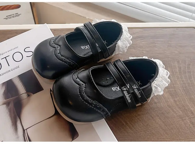 Girls' Black Lace Flat Shoes 2025 Summer — feature 17