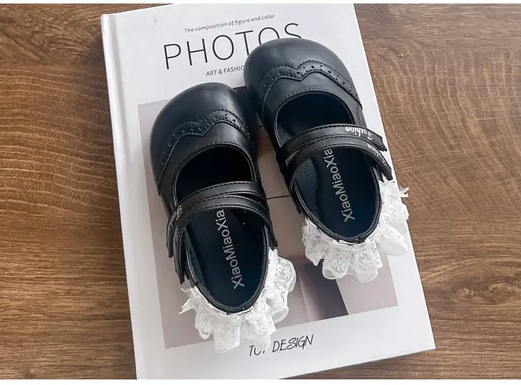Girls' Black Lace Flat Shoes 2025 Summer — feature 18