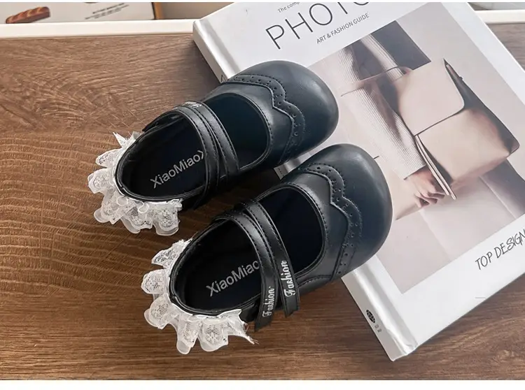 Girls' Black Lace Flat Shoes 2025 Summer — feature 19