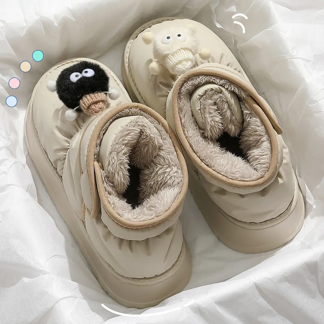 Women's New Winter High-Top Waterproof Snow Boots for Home Indoor Thick-Soled Non-Slip Fleece-Lined Thickeneded Comfortable Cotton Shoes for Men