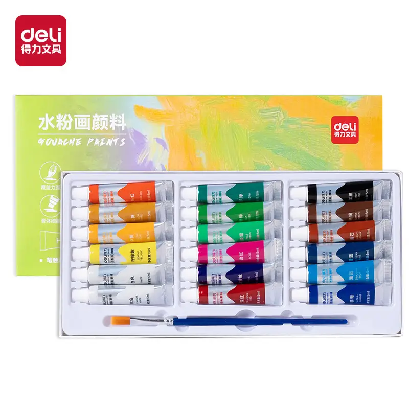 Deli Watercolor Paint 24 Colors Gouache Paint for Beginners Painting Sketching Elementary School Students Kindergarten Art Students