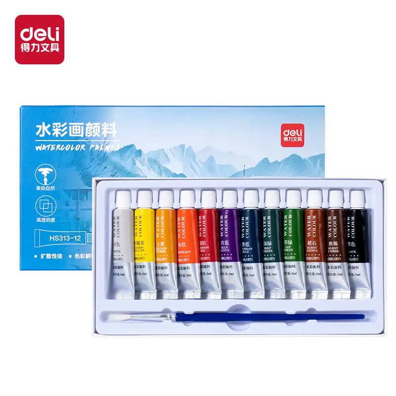 Deli Watercolor Paint 24 Colors Gouache Paint for Beginners Painting Sketching Elementary School Students Kindergarten Art Students