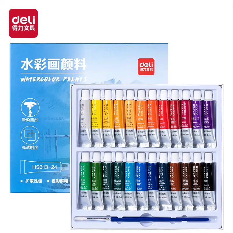 Deli Watercolor Paint 24 Colors Gouache Paint for Beginners Painting Sketching Elementary School Students Kindergarten Art Students